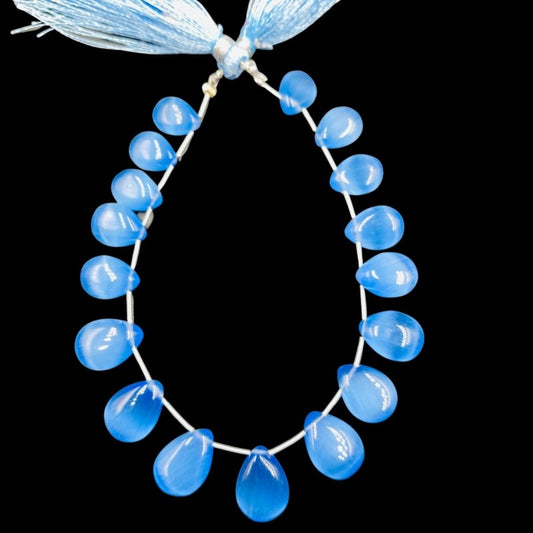 Blue Monalisa Smooth Pear Shape Gemstone Briolette, Side Drilled Pieces, Teardrop Shape Strand, Jewelry Supplies , SKU-BBI726 - BeadsBoatInc