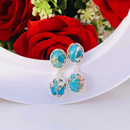 Blue Oyster Turquoise Earring ~ Bright Mood Style ~ Birthstone Jewelry ~ Kingman Turquoise Earrings ~ Dangling Earrings For Her / MOM - BeadsBoatInc