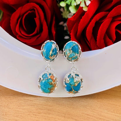 Blue Oyster Turquoise Earring ~ Bright Mood Style ~ Birthstone Jewelry ~ Kingman Turquoise Earrings ~ Dangling Earrings For Her / MOM - BeadsBoatInc