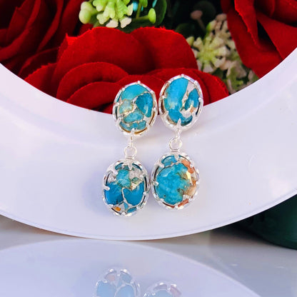 Blue Oyster Turquoise Earring ~ Bright Mood Style ~ Birthstone Jewelry ~ Kingman Turquoise Earrings ~ Dangling Earrings For Her / MOM - BeadsBoatInc