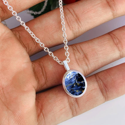 Blue Pietersite Necklace • Dainty and Simple Design • Classic Silver jewelry • Best Gift For Her/Mom • Birthday Gift • Simple Jewelry - BeadsBoatInc