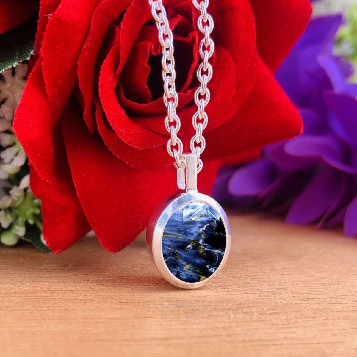 Blue Pietersite Necklace • Dainty and Simple Design • Classic Silver jewelry • Best Gift For Her/Mom • Birthday Gift • Simple Jewelry - BeadsBoatInc