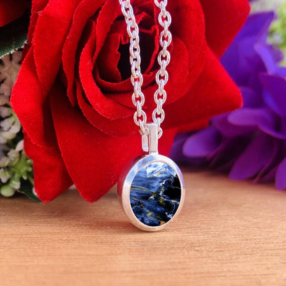 Blue Pietersite Necklace • Dainty and Simple Design • Classic Silver jewelry • Best Gift For Her/Mom • Birthday Gift • Simple Jewelry - BeadsBoatInc