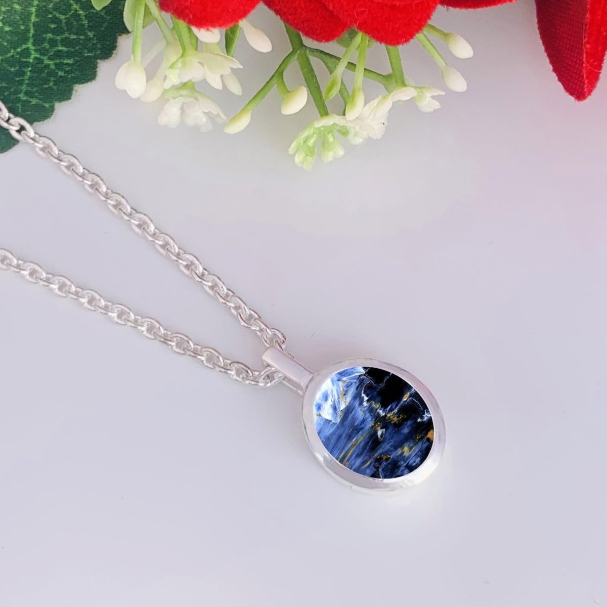 Blue Pietersite Necklace • Dainty and Simple Design • Classic Silver jewelry • Best Gift For Her/Mom • Birthday Gift • Simple Jewelry - BeadsBoatInc