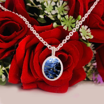 Blue Pietersite Necklace • Dainty and Simple Design • Classic Silver jewelry • Best Gift For Her/Mom • Birthday Gift • Simple Jewelry - BeadsBoatInc