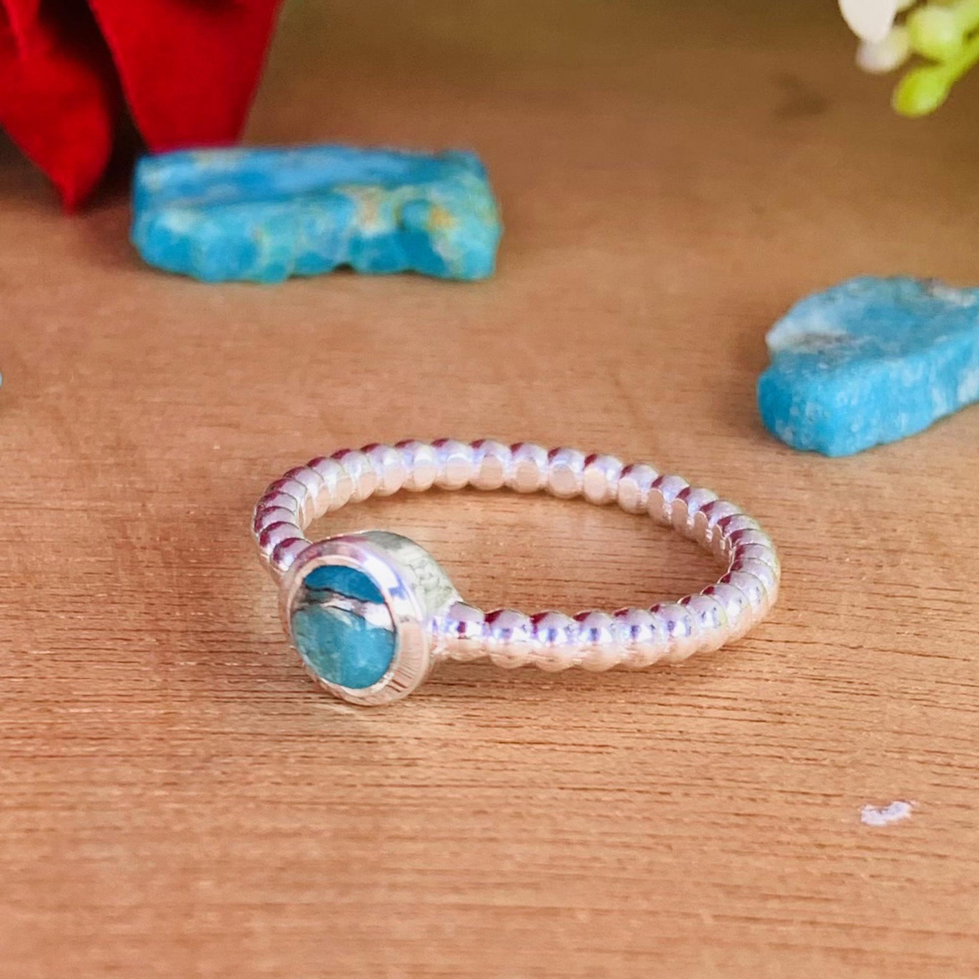 Blue Turquoise Ring – Dainty 925 Silver Ball Ring, Gift for Her - BeadsBoatInc