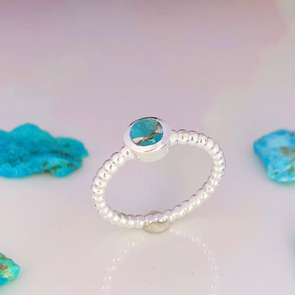 Blue Turquoise Ring – Dainty 925 Silver Ball Ring, Gift for Her - BeadsBoatInc