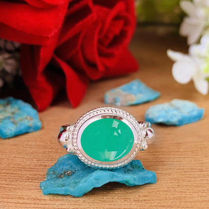 Boho Chrysoprase Statement Ring, Handmade Silver Vermeil Ring - BeadsBoatInc