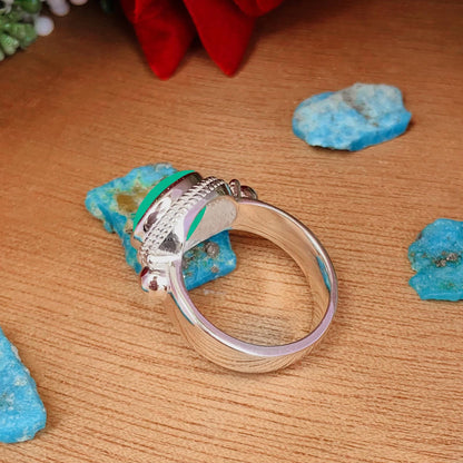 Boho Chrysoprase Statement Ring, Handmade Silver Vermeil Ring - BeadsBoatInc