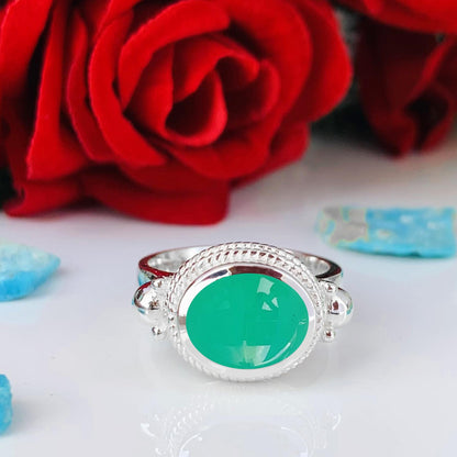 Boho Chrysoprase Statement Ring, Handmade Silver Vermeil Ring - BeadsBoatInc