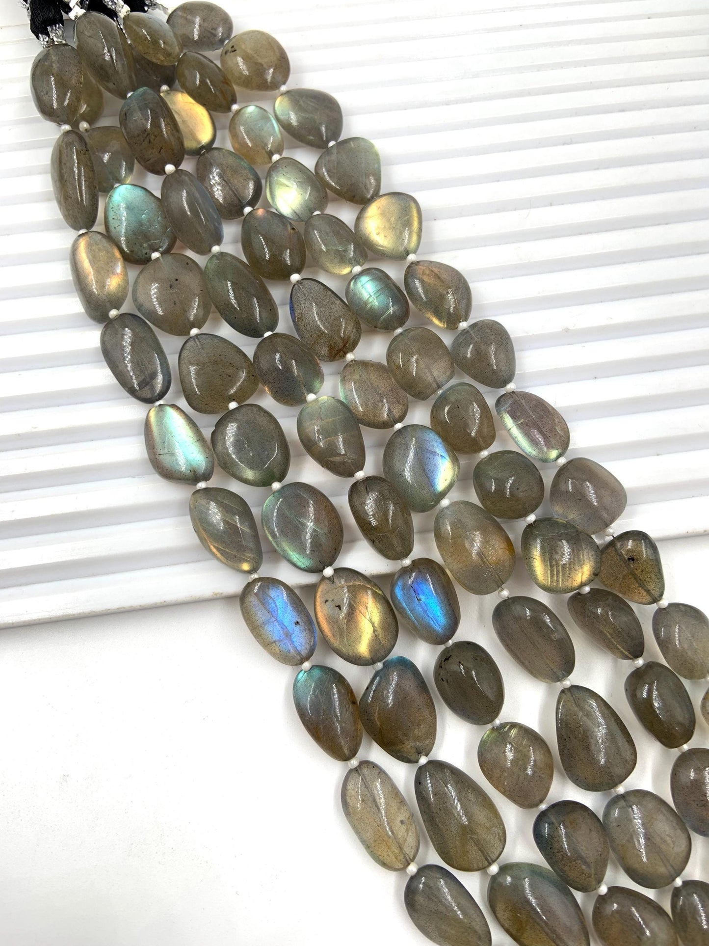 Natural Labradorite Tumble Beads - Smooth Oval Gemstone Strand 16"