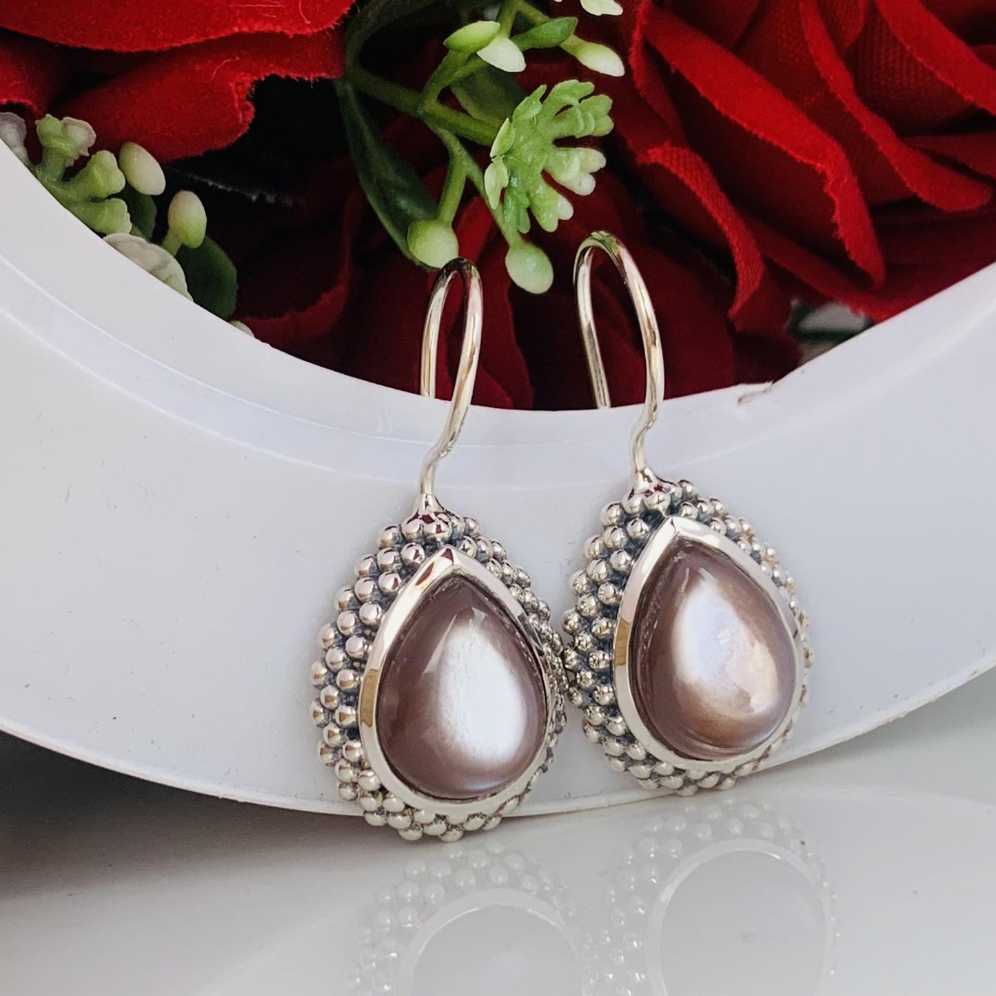 Silk Moonstone Earrings ~ Chocolate Color ~ Pear Shape ~ Sterling Silver Earrings ~ Birthday Gift For Her ~ Statement Earrings ~ E-0017