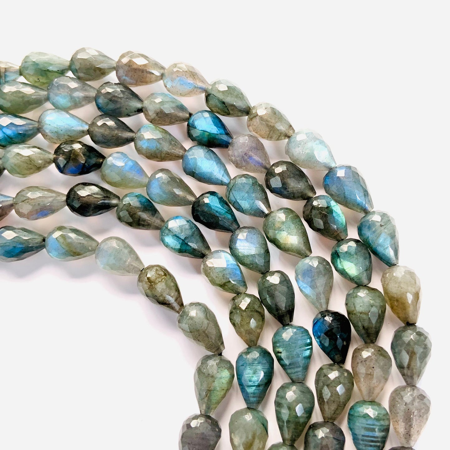 Natural Labradorite Cut Drop Beads - Blue Flash Faceted Gemstone Strand 16 "