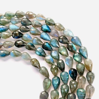 Natural Labradorite Cut Drop Beads - Blue Flash Faceted Gemstone Strand 16 "