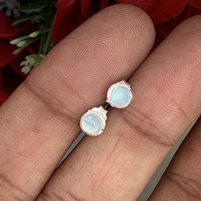 Tiny Aquamarine Studs ~ 925 Sterling Silver Small Studs Earrings ~ Dainty Simple Studs ~ Round Blue Stone ~ Minimalist ~ E-0008