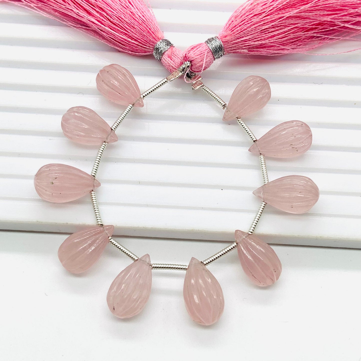 10 Pieces Natural Rose Quartz Carved Drops Briolette Beads Size 14x8mm to 13x8mm Natural Rose Quartz Faceted Gemstone Tear drops for Jewelry