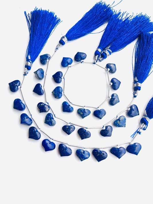 Natural Lapis Lazuli Smooth Heart Briolette Beads 8x10mm Face Drilled Gemstone 10pcs