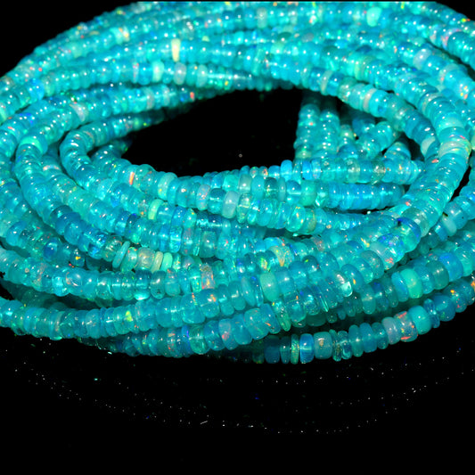 Paraiba Blue Ethiopian Opal Smooth Rondelle Beads 16 Inch Strand