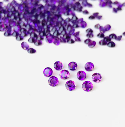 Natural Amethyst Faceted Round Shape Cut Stone CALIBRATED Loose Stone Cut Round Jewelry Making Semi Precious Cut stone for ring gift for her