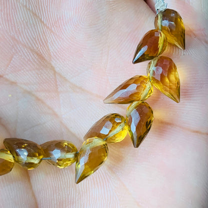 4 Inches Natural Beer Quartz Buds Briolette Beads Drop Shape Faceted Flower Buds Size 5X9mmTo 6X10mm Beer Quartz Drops jewelry Making