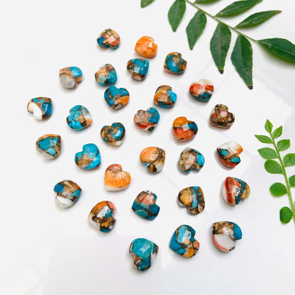 Natural Spiny Oyster Copper Turquoise Hand Carved Heart Shape Loose Gemstone Beads , Carved Heart Shape Gemstone Briolette Size 10mm BBI313