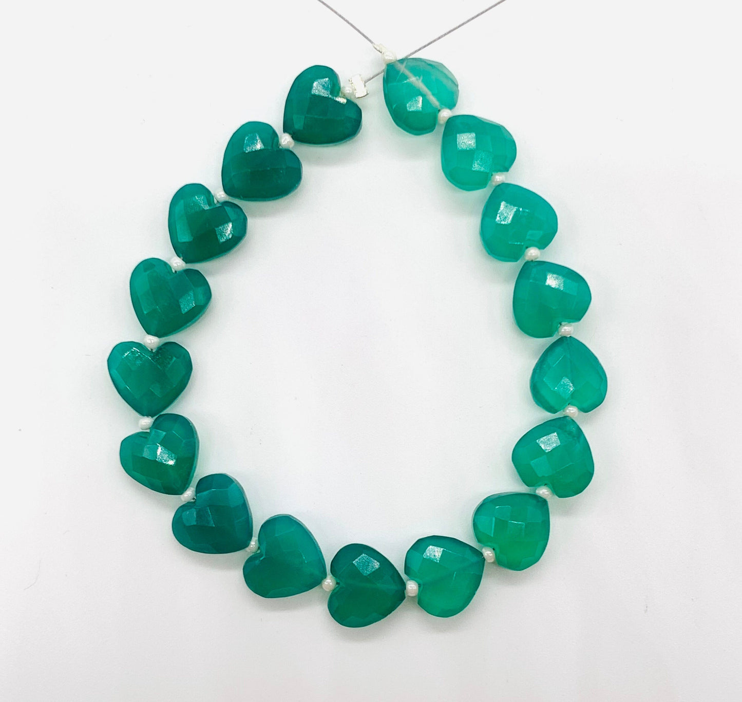 Natural Green Onyx 10mm Faceted Heart Carved Briolette Beads 17 Pcs