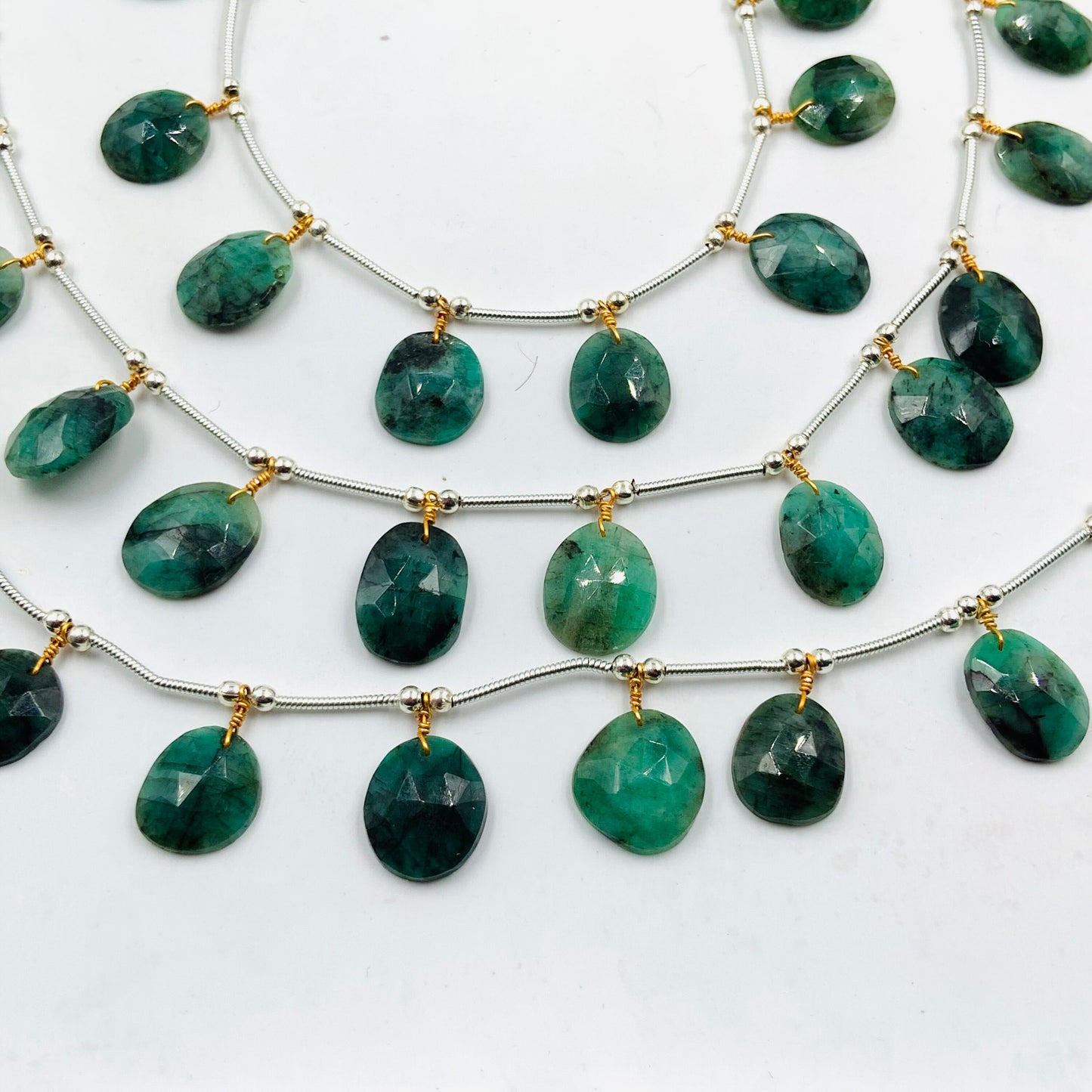 8 Pieces Natural Emerald Rose Cut Slices Cabochons , Free Form Shape Cabochon, Faceted Rose Cut Flat Back Cabochons, Cut Stones Cabochons.