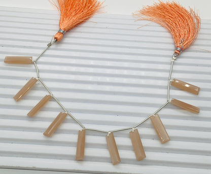 10 Pieces Natural Peach Moonstone Baguette Step cut Faceted Gemstone beads Size 20X6X4mm Gift for her BBI1135