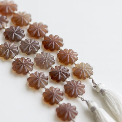 10 Pieces Natural Chocolate moonstone Carved Flower gemstone Fancy shape Slot Carved Briolette beads for jewelry making Size 14mm to 15mm