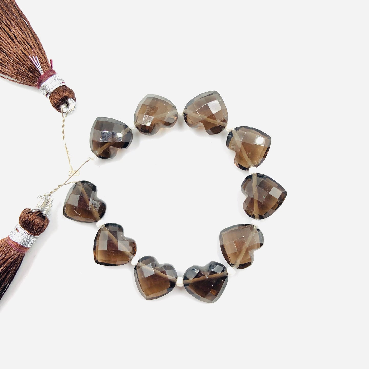 10 Pcs Natural Smoky Quartz Carved Heart shape Gemstone Briolette, Faceted Heart Shape Side Drilled Beads, Beads For Jewelry, SKU-BBI310