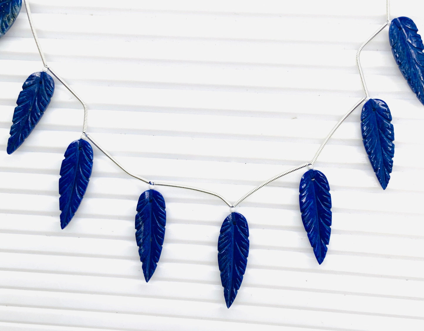 10pcs Lapis Lazuli Leaf Carved Beads 30x10x4mm
