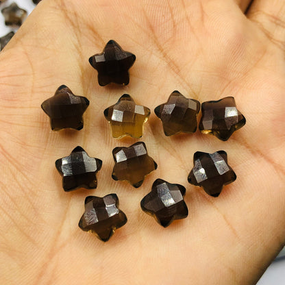 2 Pieces Natural Smoky Quartz Hand Carved Star Shape Briolette's , Star Loose Gemstone For Jewelry , Star Shape Briolette 10 mm SKU-BBI127