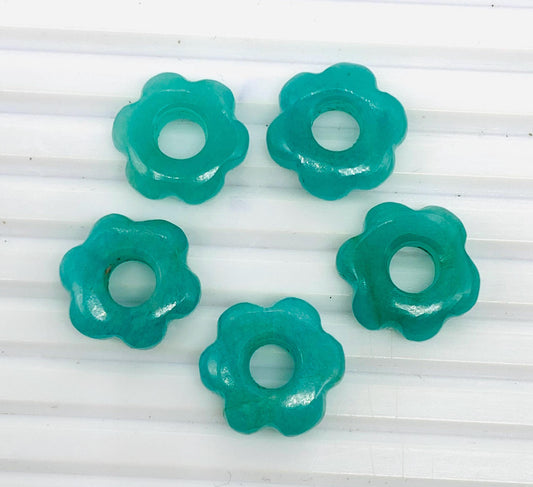 4 Pcs Natural Amazonite Smooth Flower Gemstone Beads 15mm Carved Flower jewelry Amazonite Gemstone Jewelry Handmade Bracelet Beads