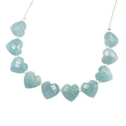 Natural Aquamarine Faceted Carved Heart Briolette Gemstone Beads