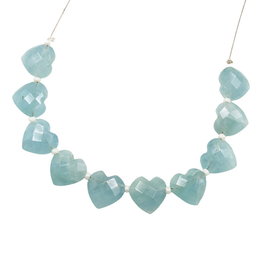 Natural Aquamarine Faceted Carved Heart Briolette Gemstone Beads