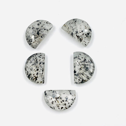 Natural Black Dot Quartz Gemstone Faceted Half Moon "D Shape Beads, Carving Gemstone, Size 11x16mm, Loose Beads For Jewelry, SKU-BBI246