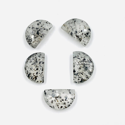 Natural Black Dot Quartz Gemstone Faceted Half Moon "D Shape Beads, Carving Gemstone, Size 11x16mm, Loose Beads For Jewelry, SKU-BBI246