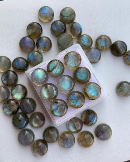 Natural Labradorite Blue Flashy Smooth Round Gemstone Cabochon, CALIBRATED Loose Stone Cab, Round Jewelry Making Cabochon Semi Precious Cabs
