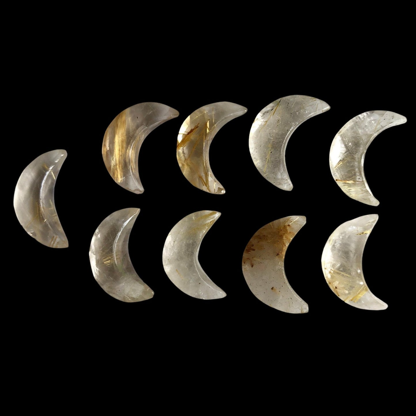 2 Pieces Natural Golden rutile Faceted Crescent moon shape gemstone, Hand Carved Briolette, moon shape gemstone for jewelry Size 7x16 mm