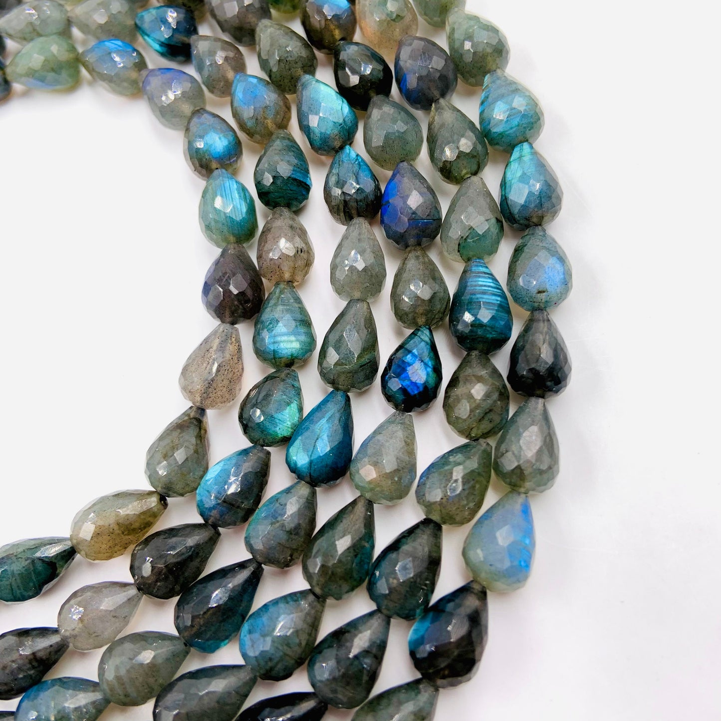 Natural Labradorite Cut Drop Beads - Blue Flash Faceted Gemstone Strand 16 "