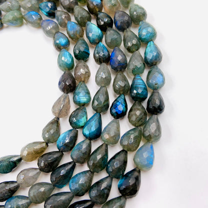 Natural Labradorite Cut Drop Beads - Blue Flash Faceted Gemstone Strand 16 "