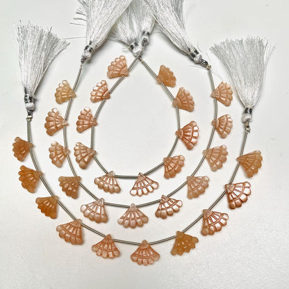 10 Pcs Natural Peach moonstone Triplet Carved Tree Shape Briolette Side Drill Beads Size 13x16x5mm fancy shape briolette for jewelry making