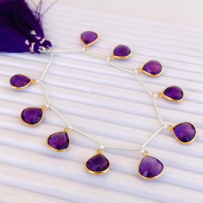 Natural Amethyst Heart Shape Bezel Connector 925 Silver Gold Plated 10 Pcs
