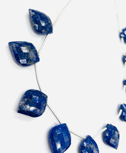 Lapis Lazuli Faceted Fancy Cut Briolettes 10pcs – Carved Side Drill Gemstone Beads