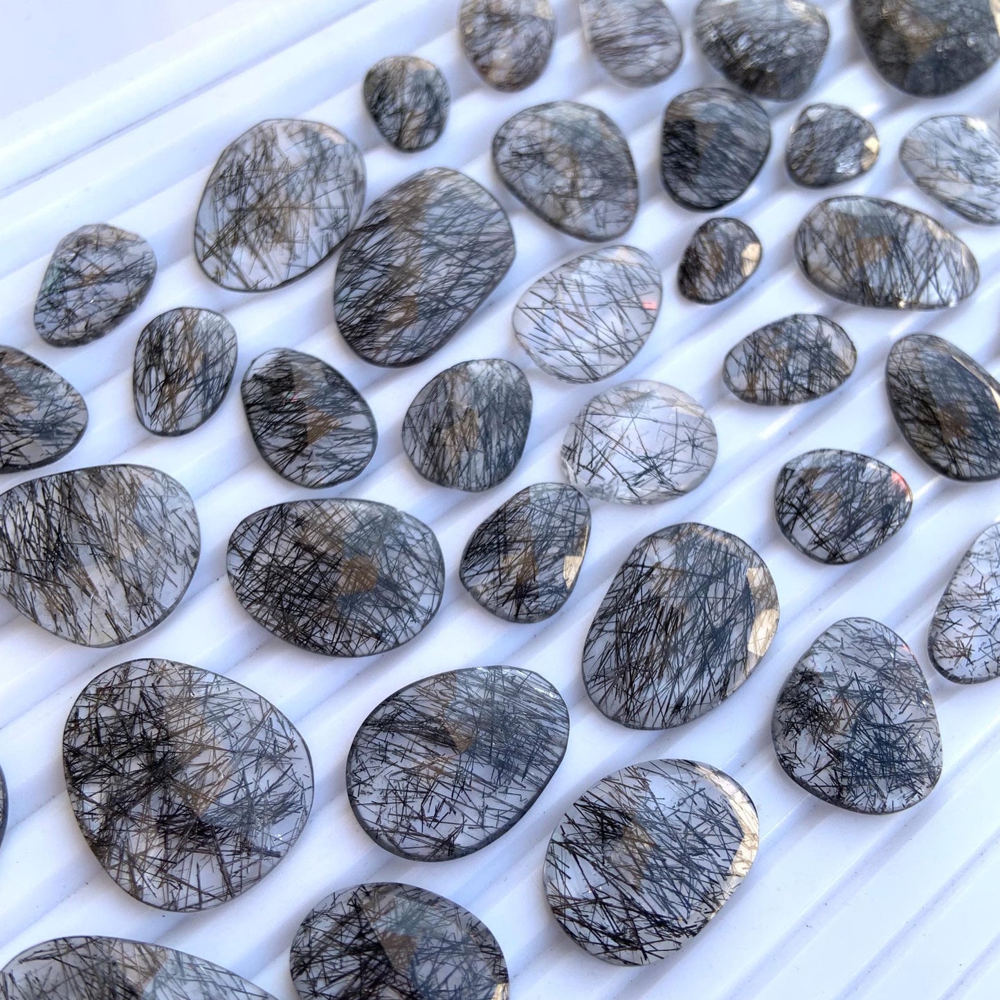 10 Pieces Natural Black Rutile Rose Cut Slices Cabochon Faceted Rose Cut Flat Back Cabochons, Rose Cut Loose Gemstone, Black Rutile Slices
