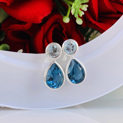 Aquamarine and London blue topaz Studs Earrings ~ Made of Sterling Silver ~ Dainty Studs For Her ~ Birthday Gift For her ~ Topaz Earrings ~