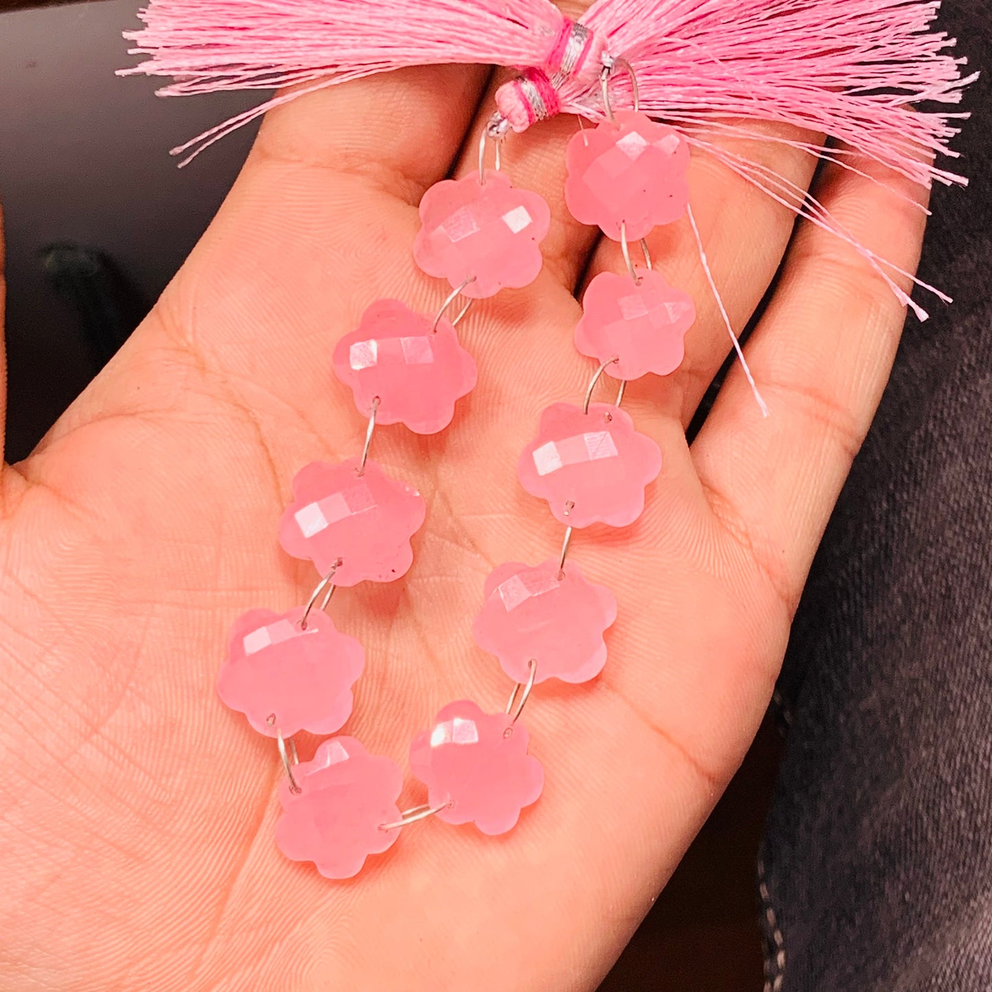 10 Pieces Pink Quartzite Faceted Double Drilled Gemstone Beads, Cloud Shape Gemstone, Hand Carved Gemstone Size 14x15x6mm BBI1118