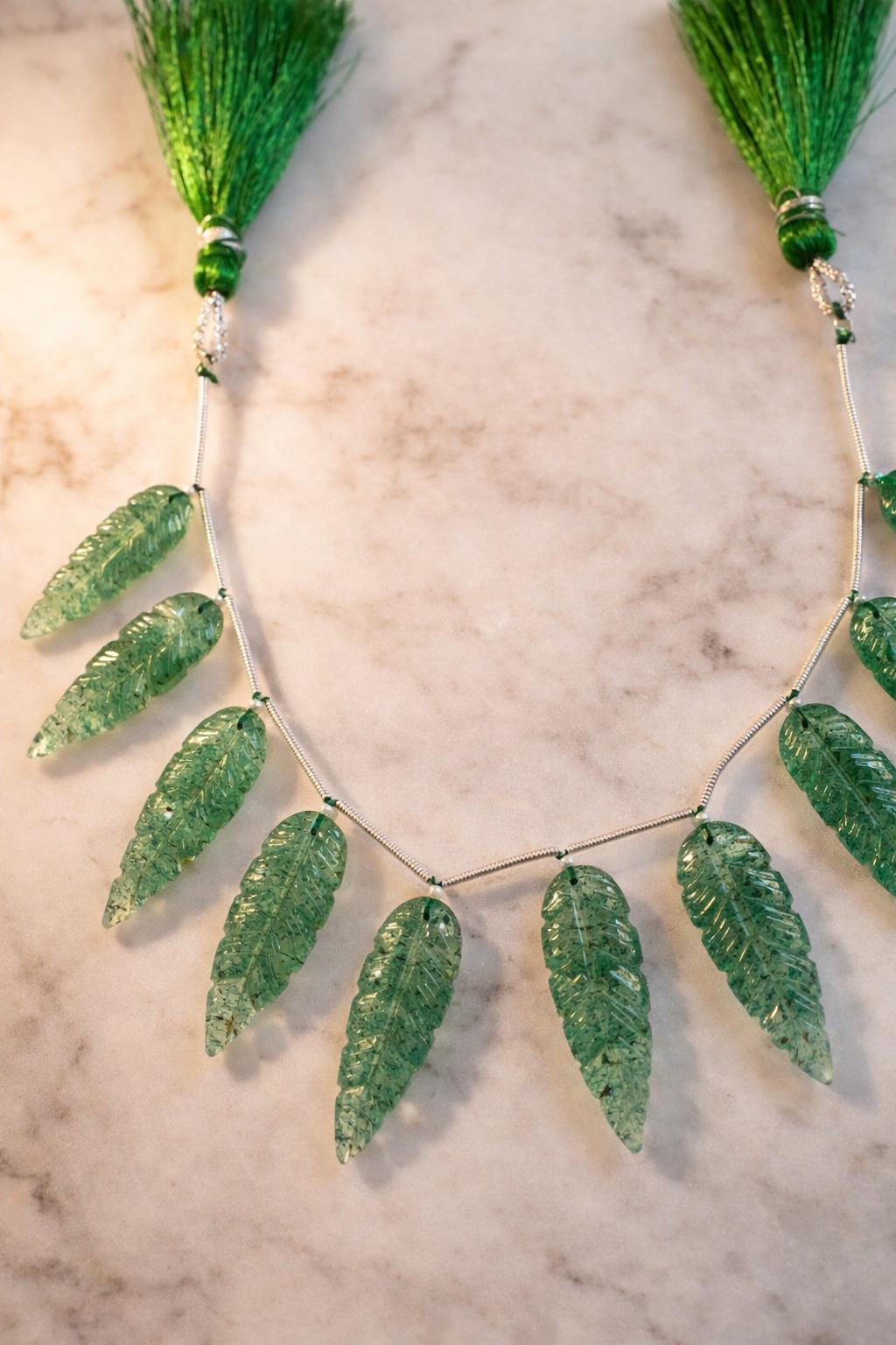 10 Pieces Natural Green Strawberry Leaf Shape Carved Gemstone Beads Briolette, Green Strawberry Gemstone for Jewelry Making Size 30x10x4mm