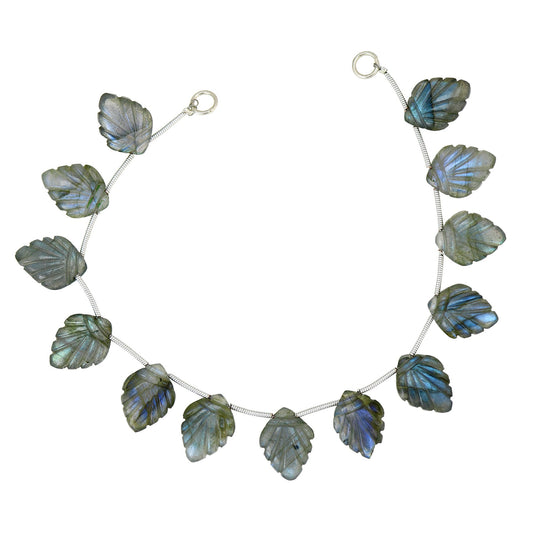 13 pcs Blue Laborite Carved Shield Shape leaf Natural Gemstone Briolette Face Drill Beads | Beads For Jewelry | Wholesale Gemstone BBI919