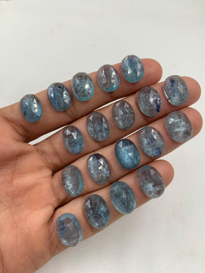 Natural Teal Kyanite Rose Cut Oval Cabochon Gemstone Faceted Rose Cut Flat Back Cabochons, Aqua Kyanite Rose Cut Loose Gemstone Size 10x14mm